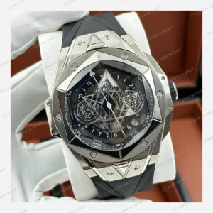 Hublot Big Bang Sang Bleu Titanyum Geometrik Skeleton Kauçuk Super Clone ETA Eta Saat detay 6