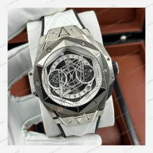 Hublot Big Bang Sang Bleu Titanyum Gri Geometrik Skeleton Super Clone ETA Eta Saat detay 3