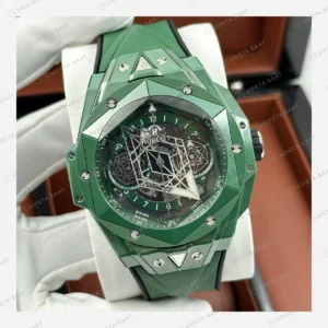 Hublot Big Bang Sang Bleu Yeşil Geometrik Skeleton Kauçuk Super Clone ETA Eta Saat detay 6
