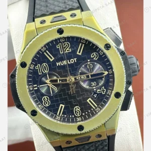 Hublot Big Bang Sarı Altın Siyah Kronograf Kauçuk Super Clone ETA Eta Saat detay 5