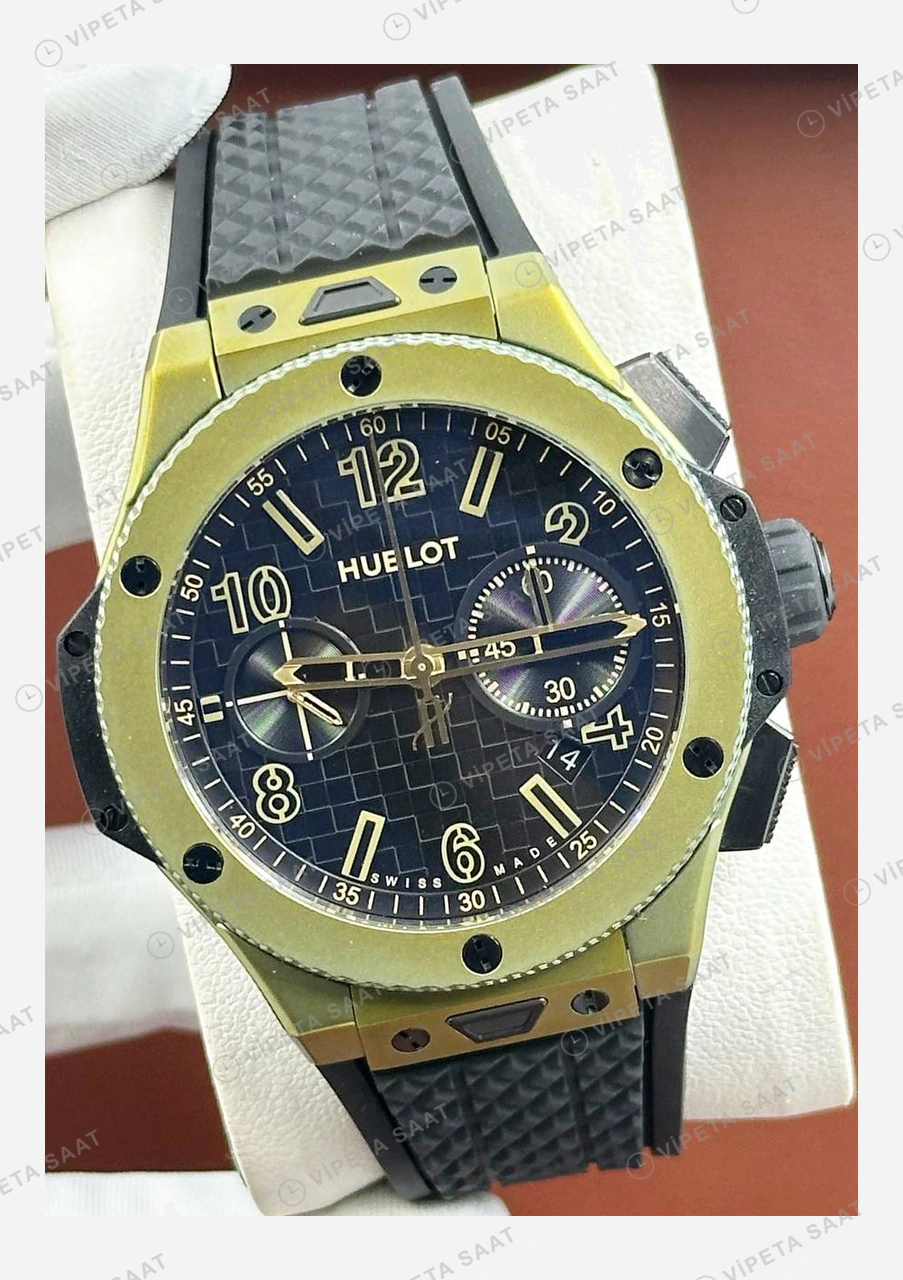 Hublot Big Bang Sarı Altın Siyah Kronograf Kauçuk Super Clone ETA Eta Saat detay 5