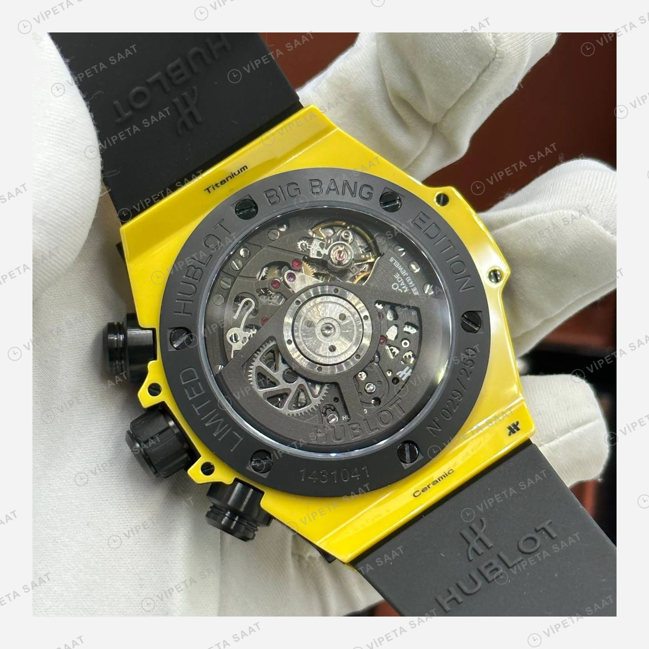 Hublot Big Bang Sarı Seramik Kronograf Kauçuk Super Clone ETA Eta Saat detay 6