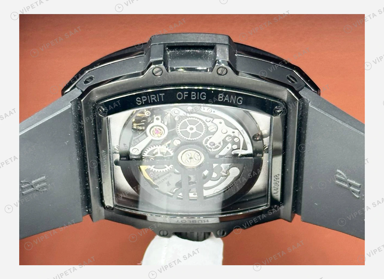 Hublot Big Bang Siyah Elmas Skeleton Kronograf Kauçuk Super Clone ETA Eta Saat detay 5