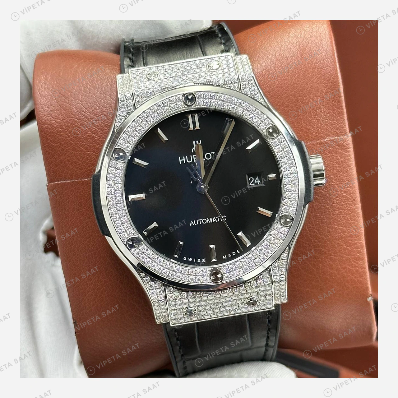 Hublot Big Bang Siyah Kadran Elmas Taşlı Kauçuk Super Clone ETA Eta Saat detay 3