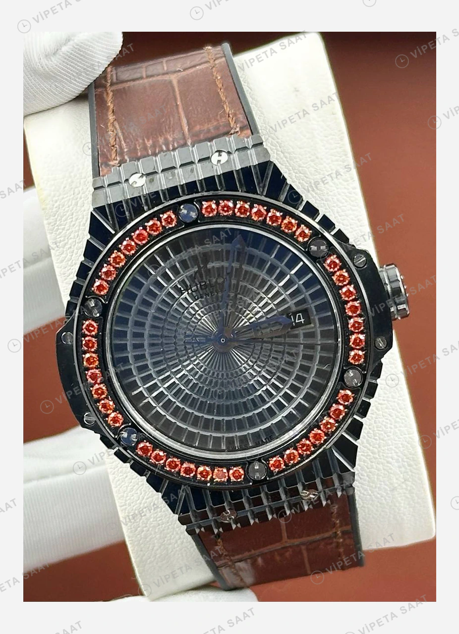 Hublot Big Bang Siyah Pave Kırmızı Taşlı Kahve Super Clone ETA Eta Saat detay 5