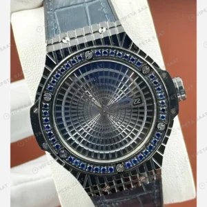 Hublot Big Bang Siyah Pave Mavi Taşlı Kauçuk Super Clone ETA Eta Saat detay 4