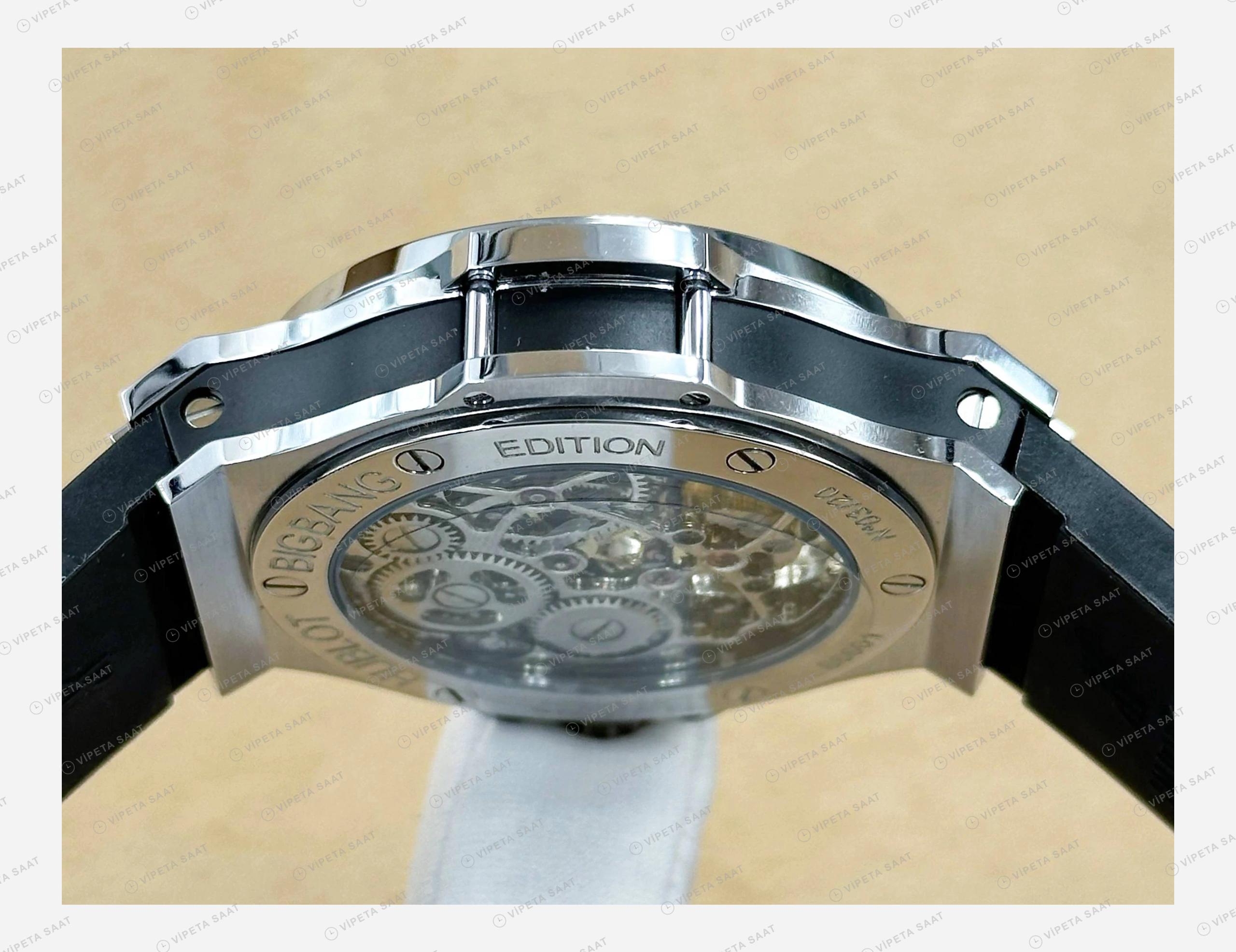 Hublot Big Bang Siyah Tourbillon Elmas Skeleton Kauçuk Super Clone ETA Eta Saat detay 3