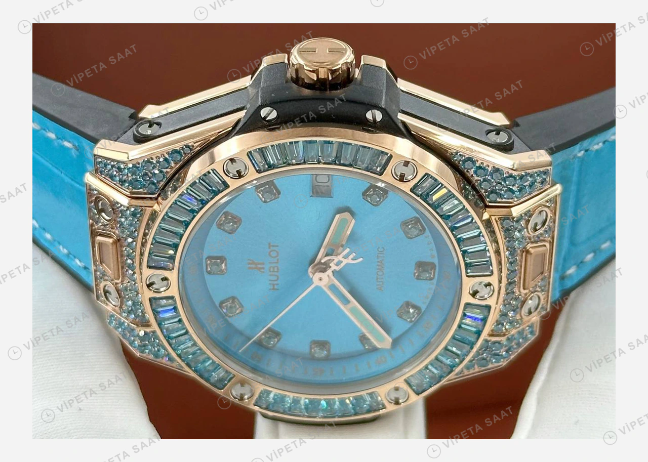 Hublot Big Bang Tiffany Pave Elmas Taşlı Deri Super Clone ETA Eta Saat detay 3