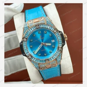 Hublot Big Bang Tiffany Pave Elmas Taşlı Deri Super Clone ETA Eta Saat detay 4