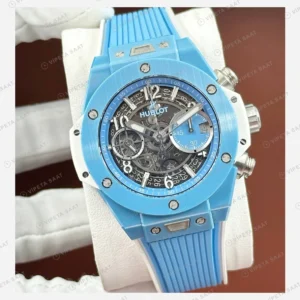 Hublot Big Bang Unico Açık Mavi Skeleton Kronograf Kauçuk Super Clone ETA Eta Saat detay 6