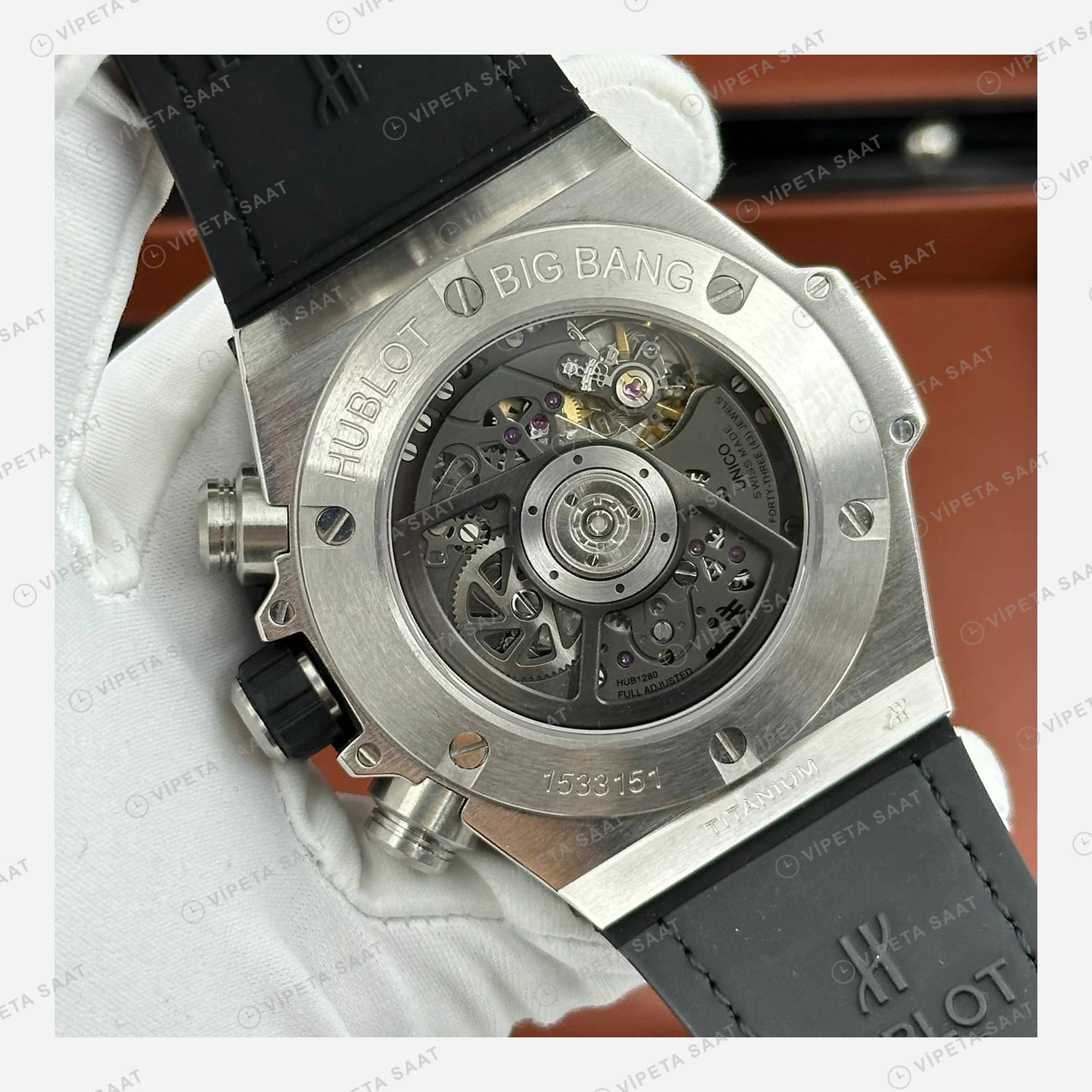 Hublot Big Bang Unico Gökkuşağı Skeleton Mor Kauçuk Super Clone ETA Eta Saat detay 6
