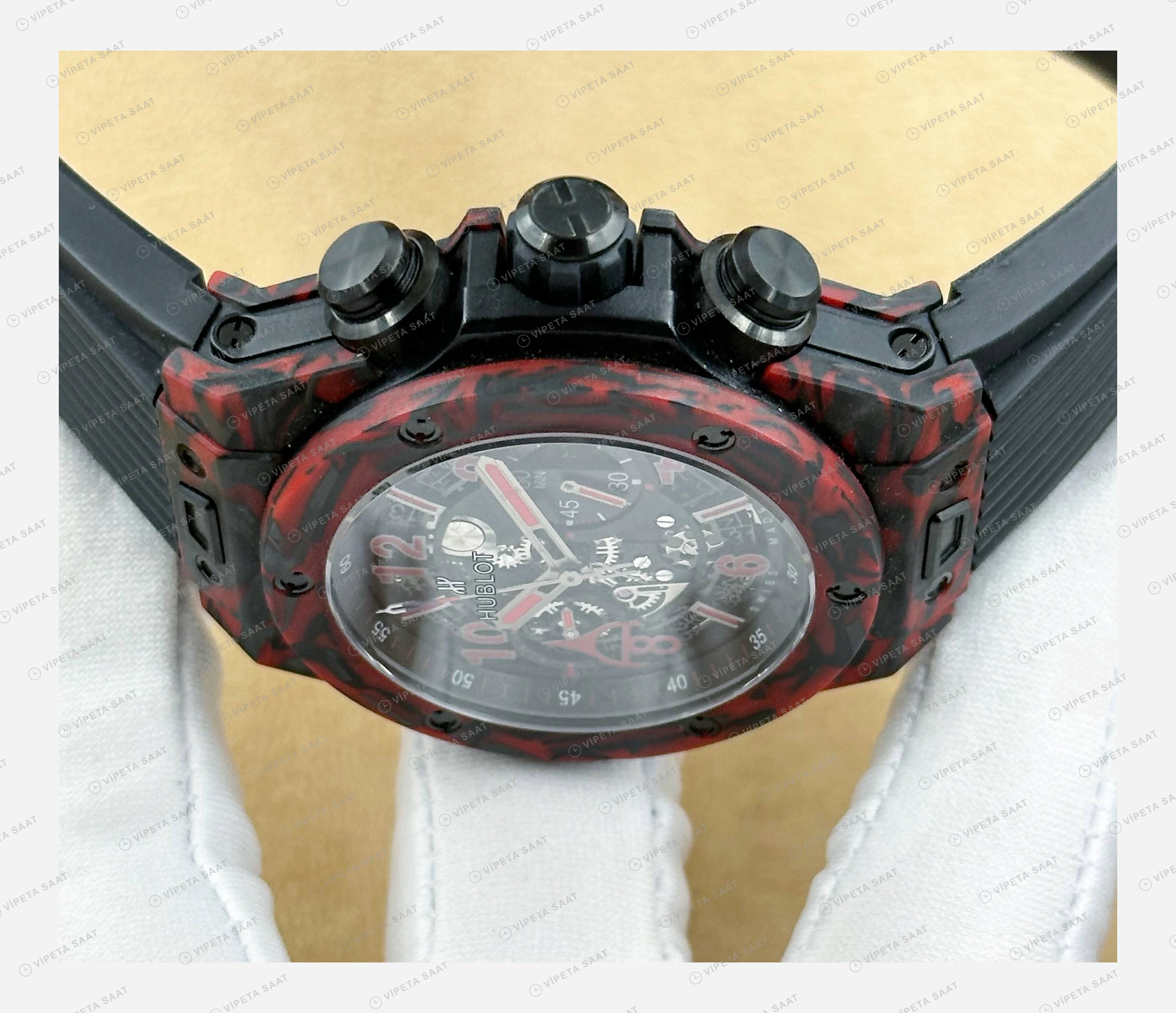 Hublot Big Bang Unico Kırmızı Karbon Skeleton Kronograf Kauçuk Super Clone ETA Eta Saat detay 3