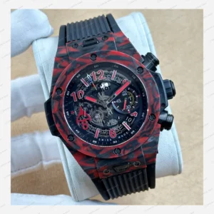 Hublot Big Bang Unico Kırmızı Karbon Skeleton Kronograf Kauçuk Super Clone ETA Eta Saat detay 5