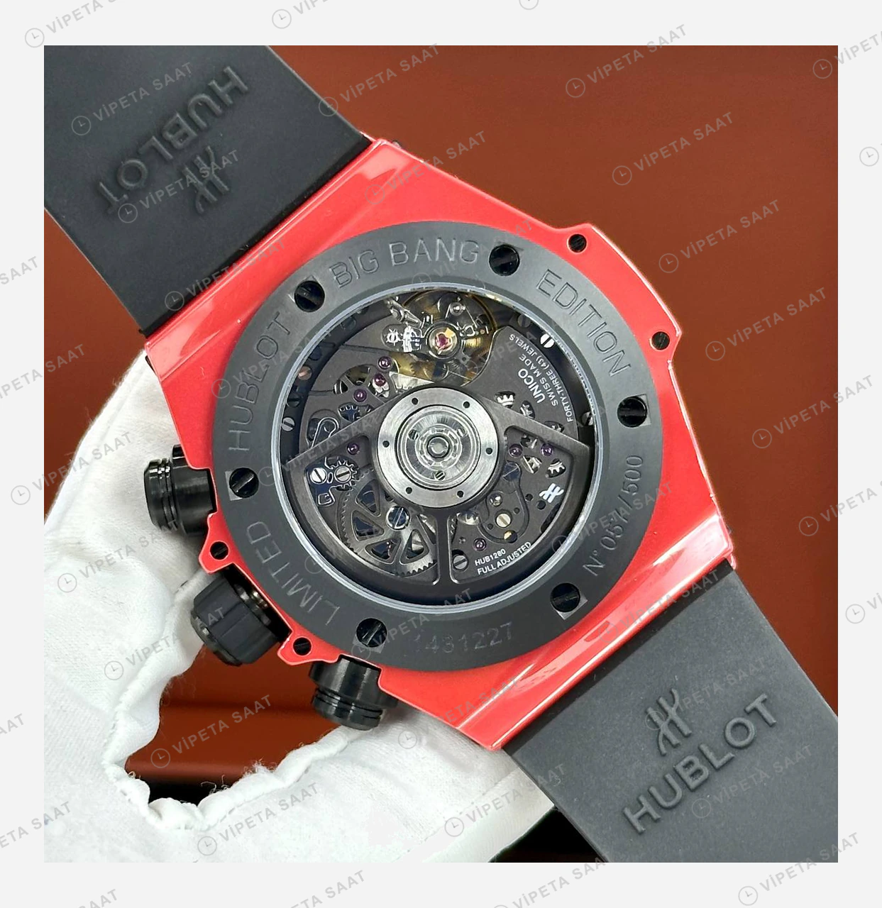 Hublot Big Bang Unico Kırmızı Seramik Skeleton Kronograf Super Clone ETA Eta Saat detay 6