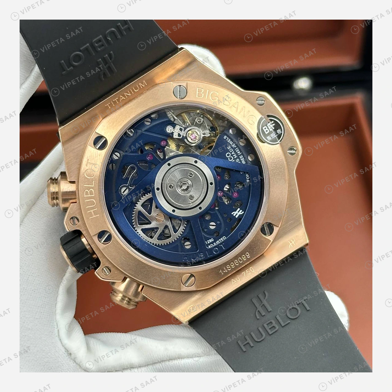 Hublot Big Bang Unico Mavi Rose Kronograf Kauçuk Super Clone ETA Eta Saat detay 5