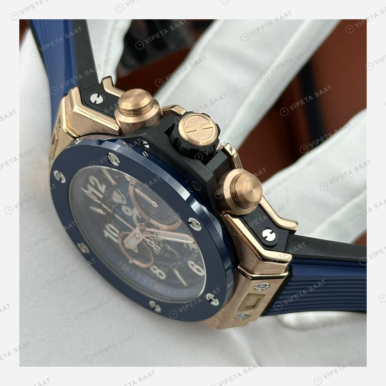 Hublot Big Bang Unico Mavi Rose Kronograf Kauçuk Super Clone ETA Eta Saat detay 6
