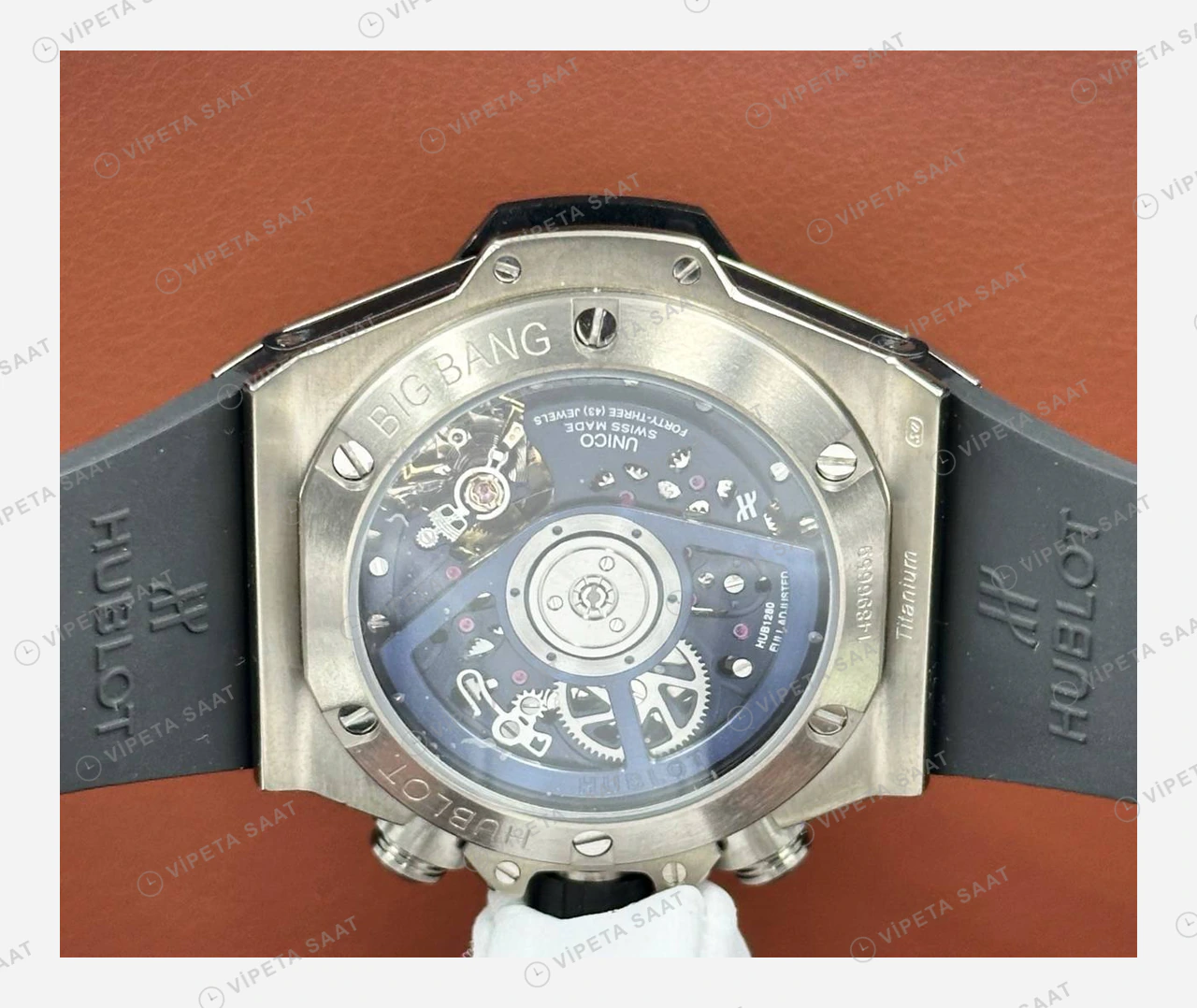 Hublot Big Bang Unico Mavi Skeleton Kronograf Çelik Kauçuk Super Clone ETA Eta Saat detay 3