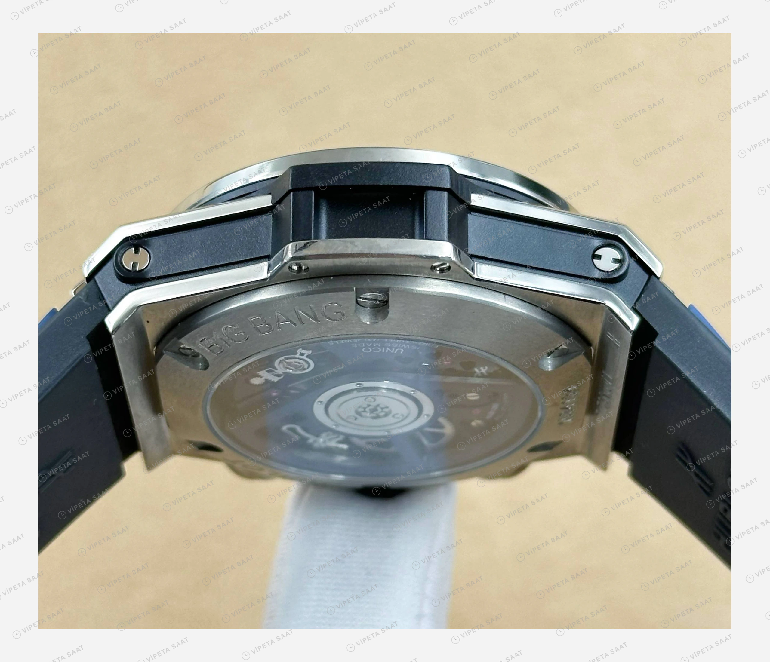 Hublot Big Bang Unico Mavi Skeleton Kronograf Lacivert Kauçuk Super Clone ETA Eta Saat yan görünüm