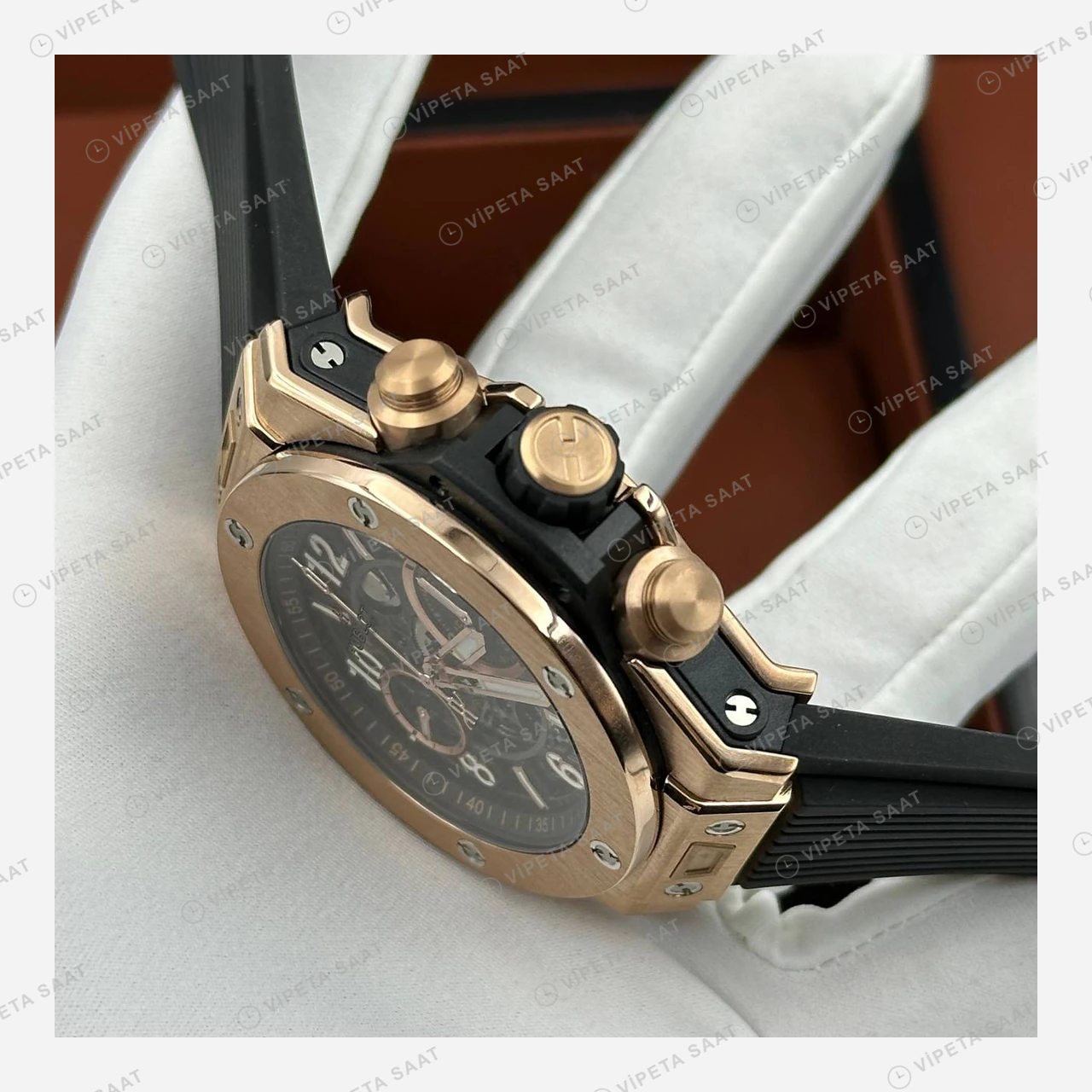 Hublot Big Bang Unico Rose Gold Siyah Skeleton Kronograf Super Clone ETA Eta Saat detay 3