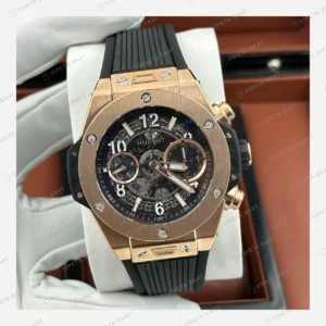 Hublot Big Bang Unico Rose Gold Siyah Skeleton Kronograf Super Clone ETA Eta Saat detay 6