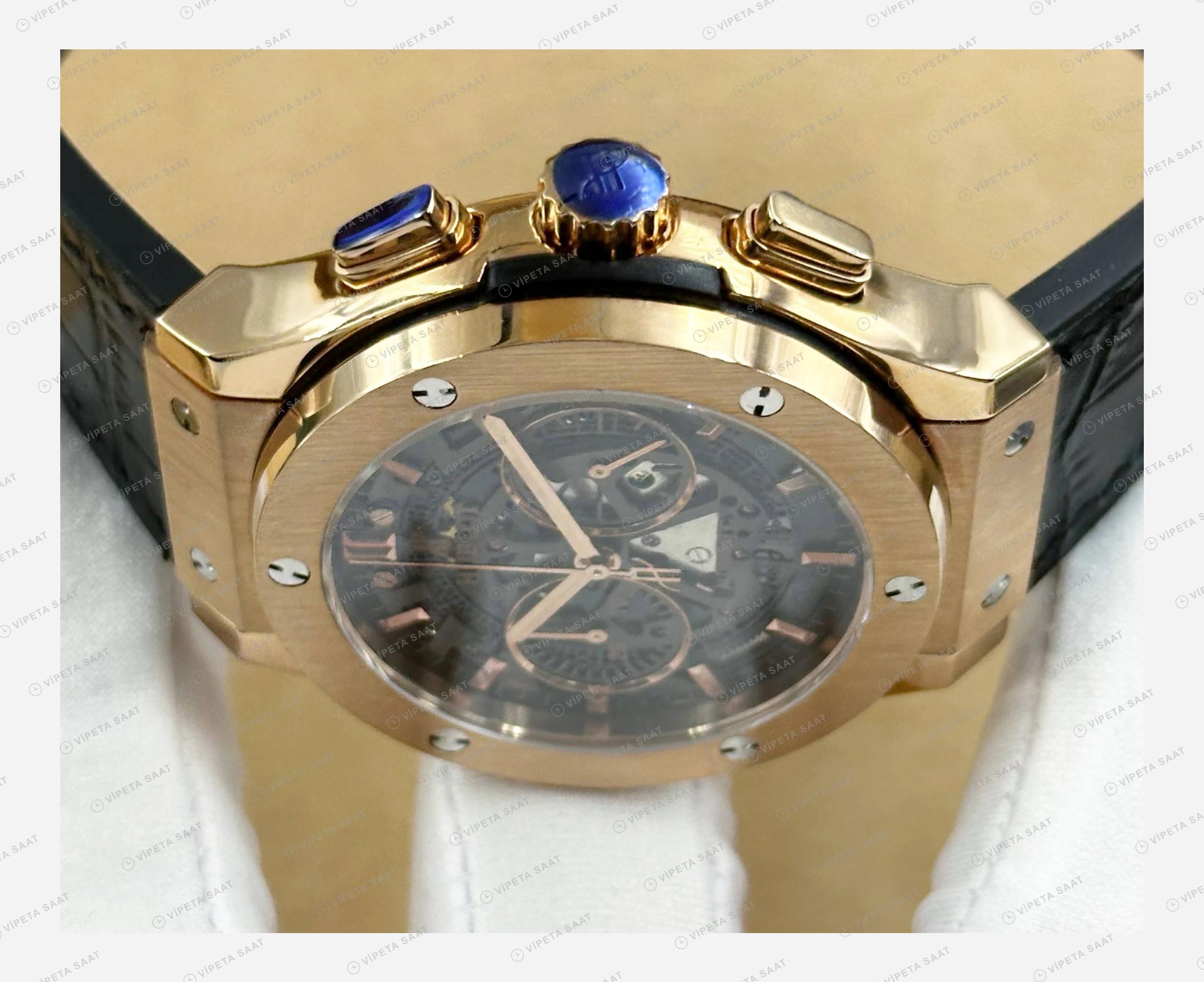Hublot Big Bang Unico Rose Skeleton Kahve Kronograf Kauçuk Super Clone ETA Eta Saat yan görünüm