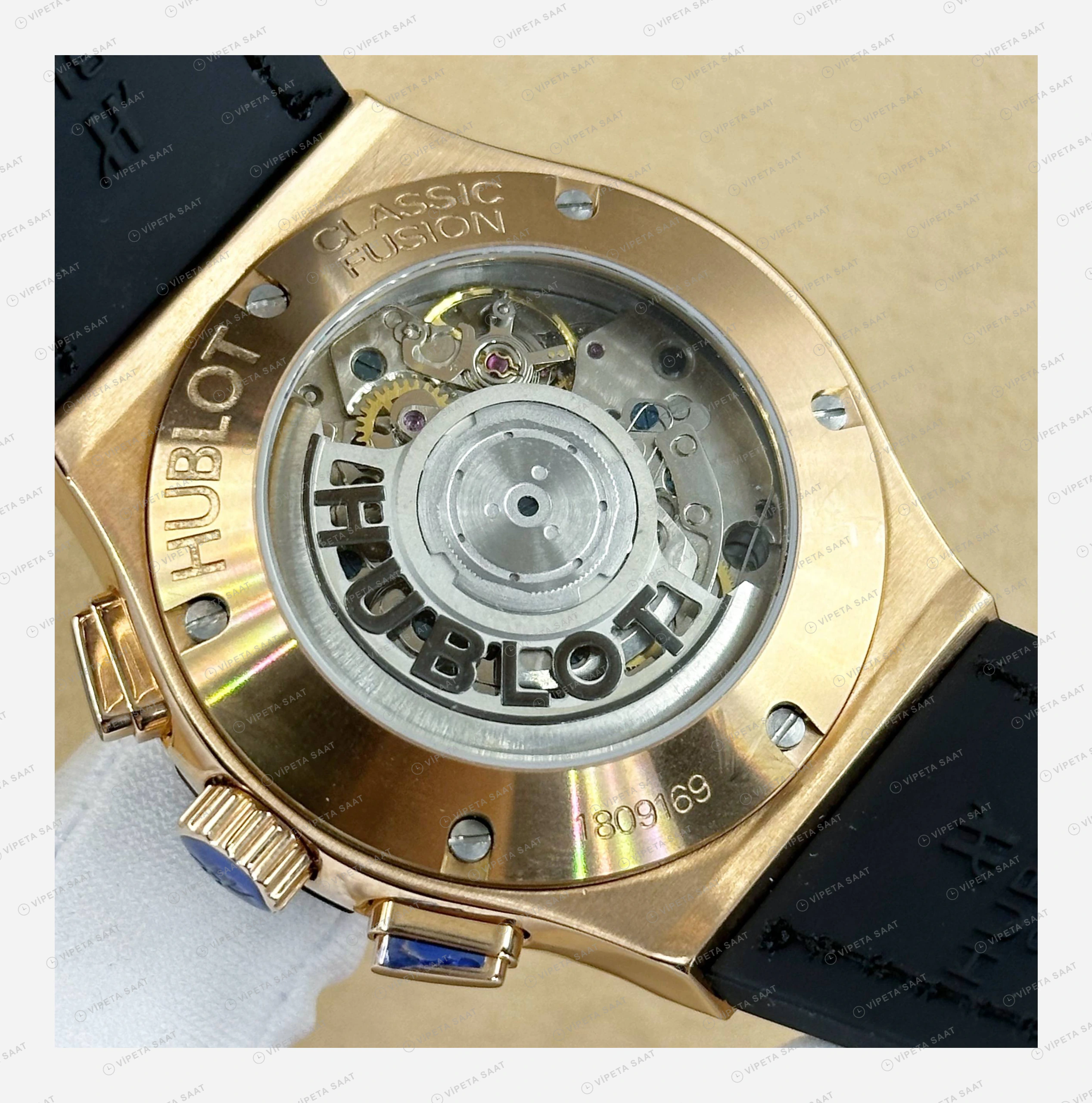 Hublot Big Bang Unico Rose Skeleton Kahve Kronograf Kauçuk Super Clone ETA Eta Saat detay 6