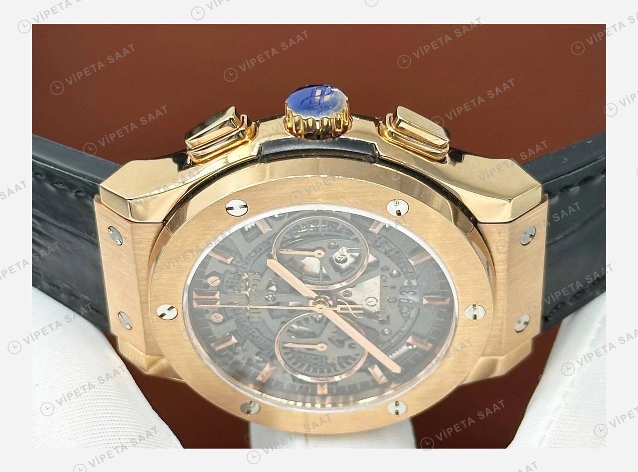 Hublot Big Bang Unico Rose Skeleton Kronograf Gündüz Kauçuk Super Clone ETA Eta Saat detay 4