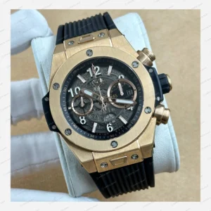 Hublot Big Bang Unico Rose Skeleton Siyah Kauçuk Kronograf Super Clone ETA Eta Saat detay 4