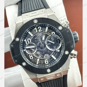 Hublot Big Bang Unico Siyah Skeleton Kronograf Gece Kauçuk Super Clone ETA Eta Saat detay 6