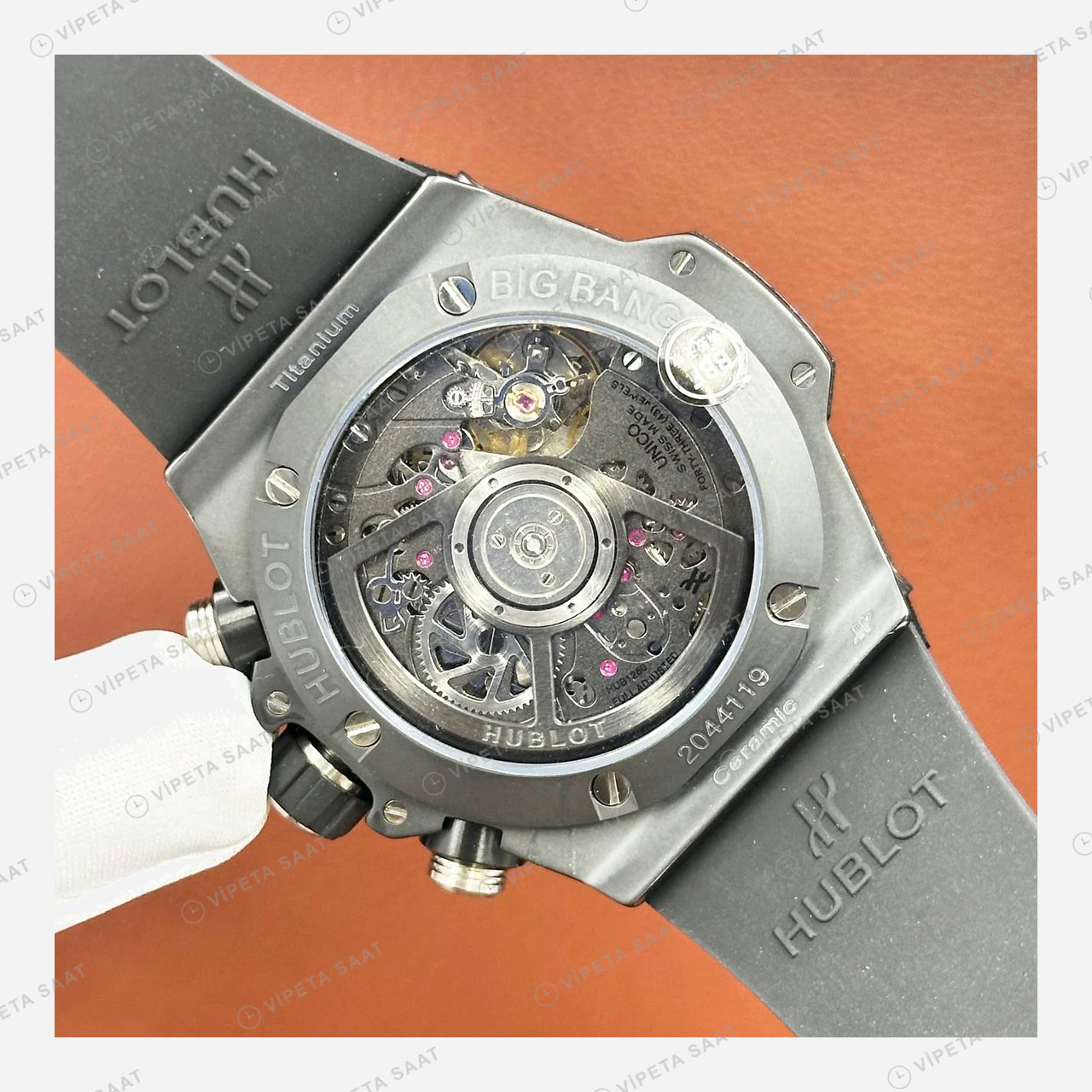 Hublot Big Bang Unico Siyah Tourbillon Kronograf Kauçuk Super Clone ETA Eta Saat detay 3