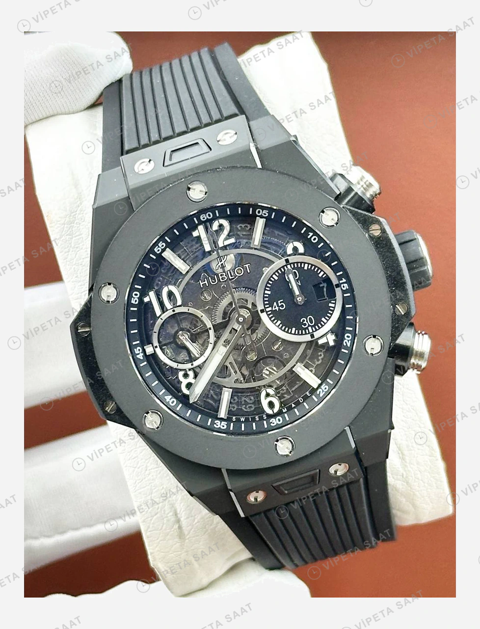 Hublot Big Bang Unico Siyah Tourbillon Kronograf Kauçuk Super Clone ETA Eta Saat detay 5