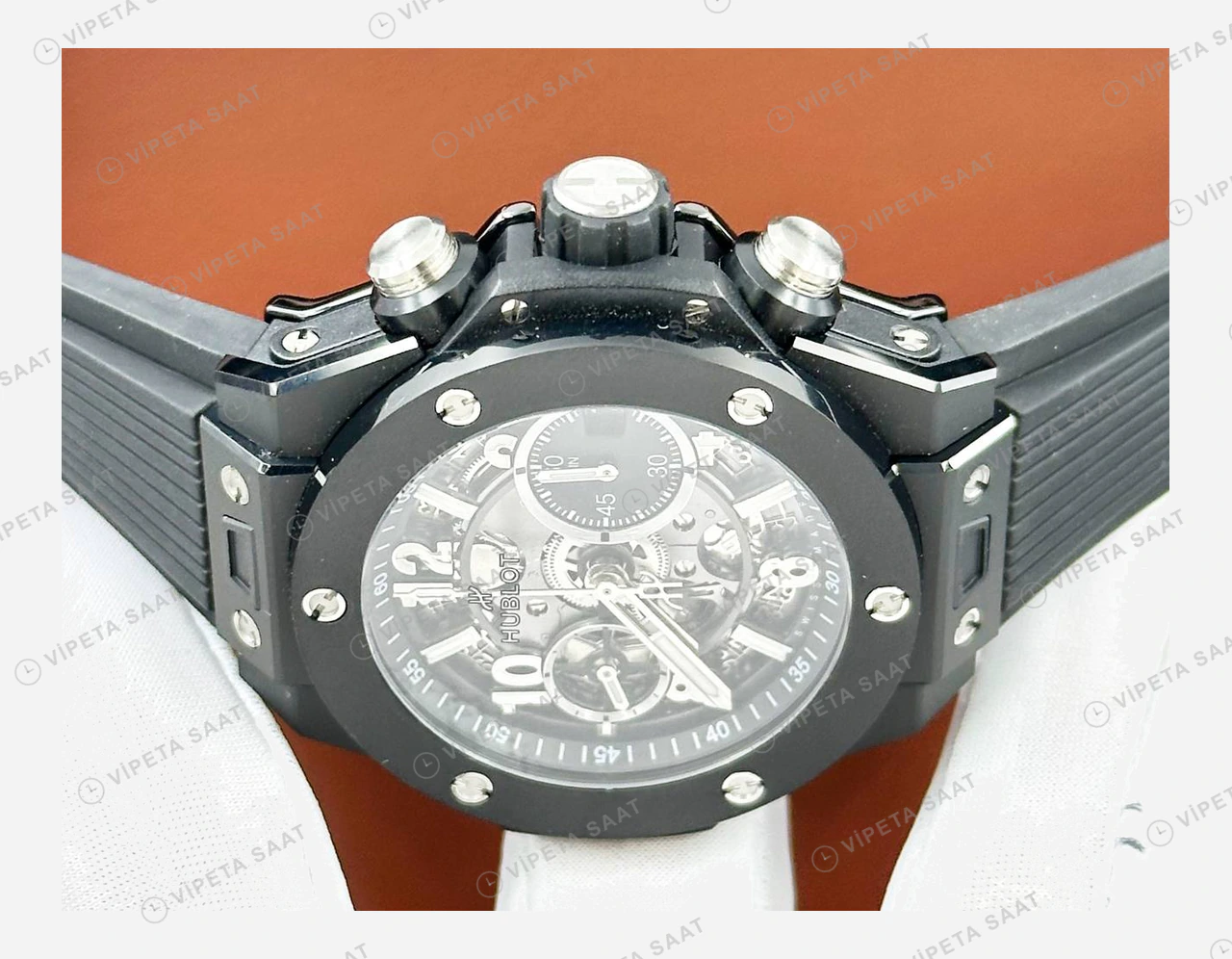 Hublot Big Bang Unico Siyah Tourbillon Kronograf Kauçuk Super Clone ETA Eta Saat detay 6
