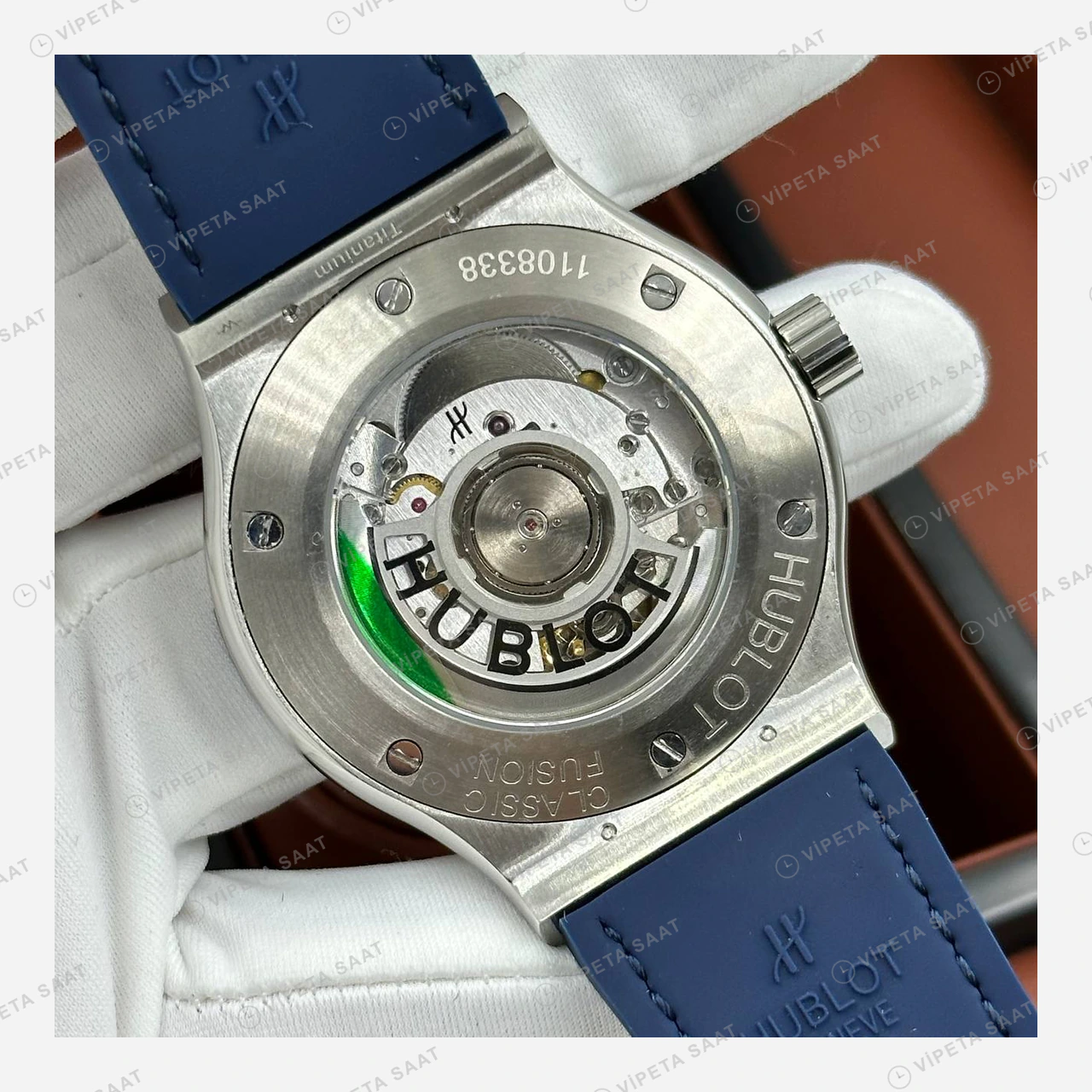 Hublot Classic Fusion Mavi Kadran Elmas Taşlı Deri Super Clone ETA Eta Saat detay 7