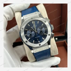 Hublot Classic Fusion Mavi Kronograf Çelik Deri Super Clone ETA Eta Saat detay 4