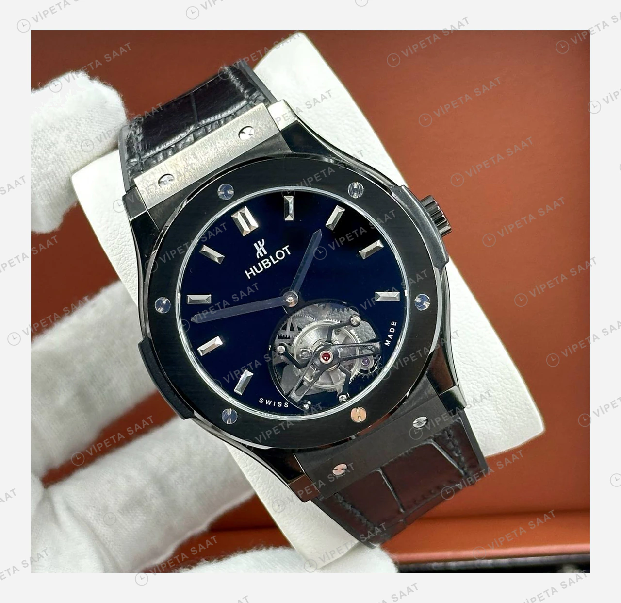 Hublot Classic Fusion Mavi Tourbillon Kadran Deri Super Clone ETA Eta Saat detay 4