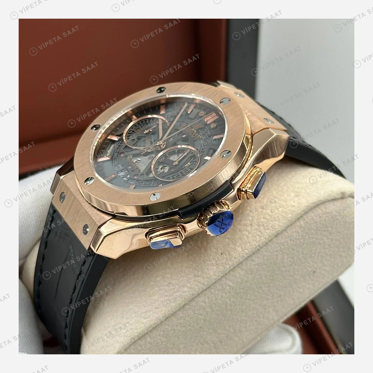Hublot Classic Fusion Rose Gold Kahve Kronograf Deri Super Clone ETA Eta Saat detay 3