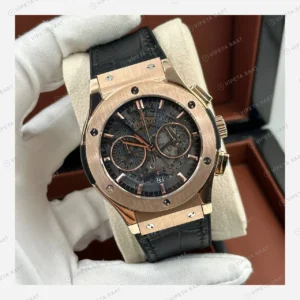 Hublot Classic Fusion Rose Gold Kahve Kronograf Deri Super Clone ETA Eta Saat detay 4