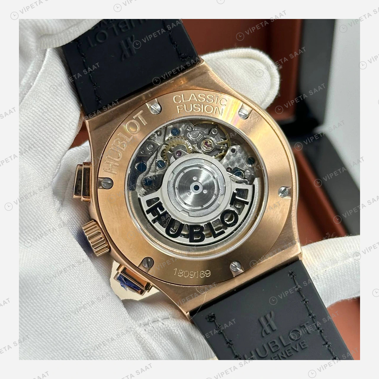 Hublot Classic Fusion Rose Gold Kahve Kronograf Deri Super Clone ETA Eta Saat detay 6