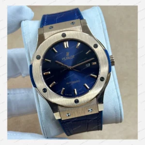Hublot Classic Fusion Rose Gold Mavi Kadran Deri Lacivert Super Clone ETA Eta Saat detay 5