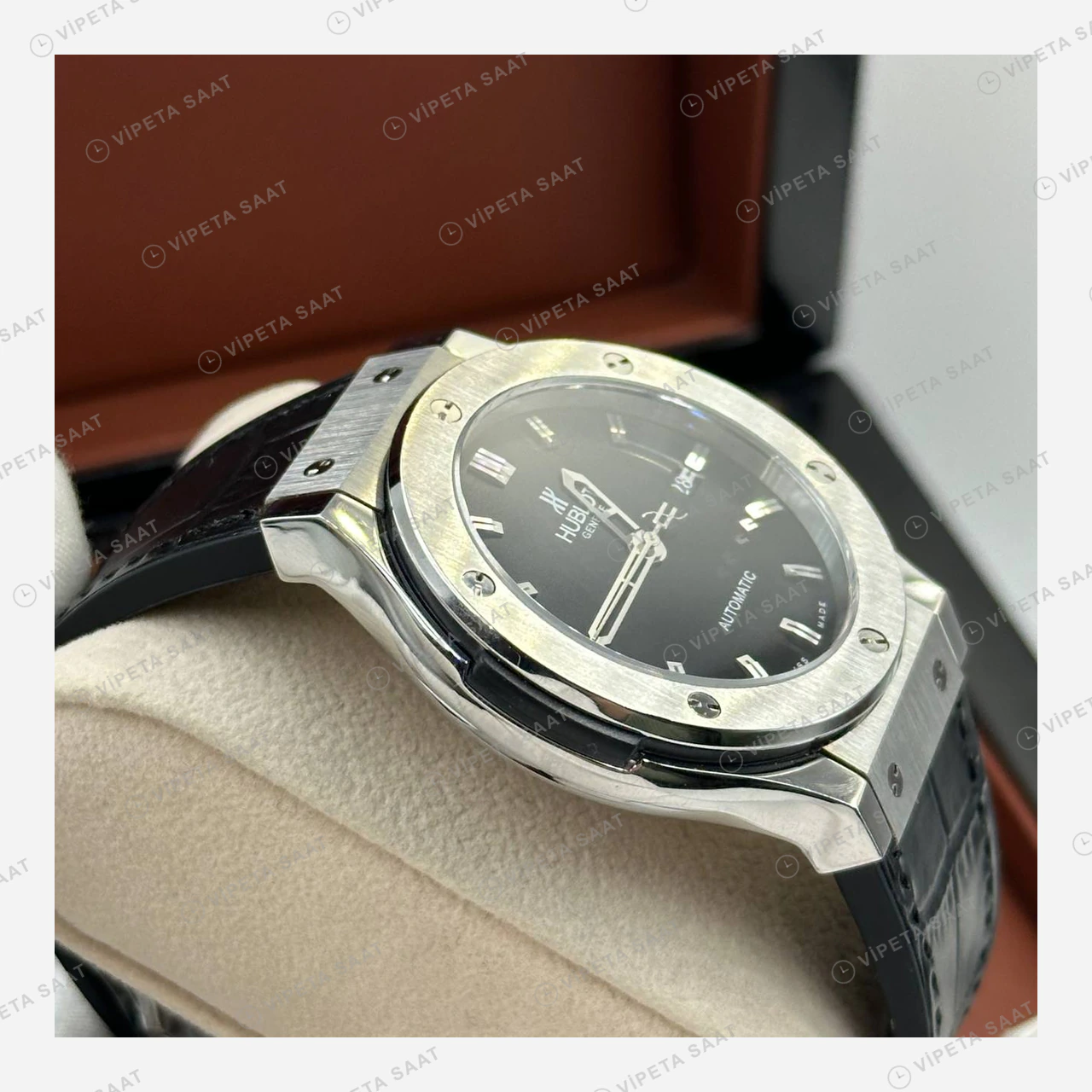 Hublot Classic Fusion Rose Gold Siyah Kadran Deri Klasik Super Clone ETA Eta Saat detay 5