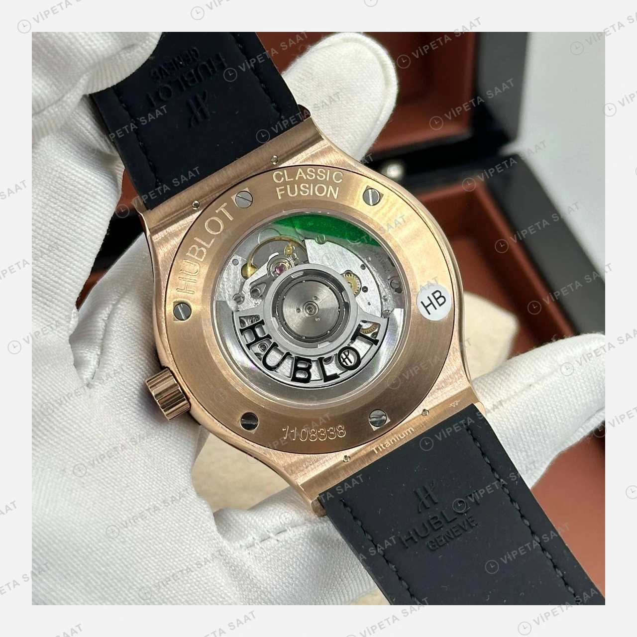 Hublot Classic Fusion Rose Gold Siyah Kadran Deri Super Clone ETA Eta Saat detay 6