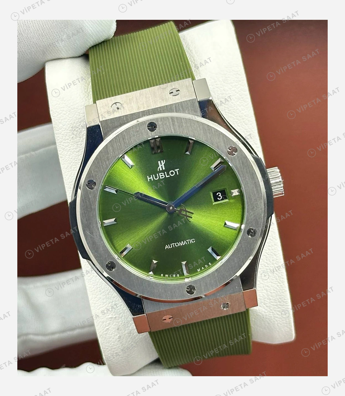 Hublot Classic Fusion Yeşil Kadran Çelik Kauçuk Super Clone ETA Eta Saat detay 3