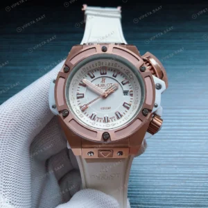 Hublot King Power Oceanographic 4000 Beyaz Kadran Rose Kasa Kaucuk Kordon Super Clone Eta Eta Saat karşıdan görünüm