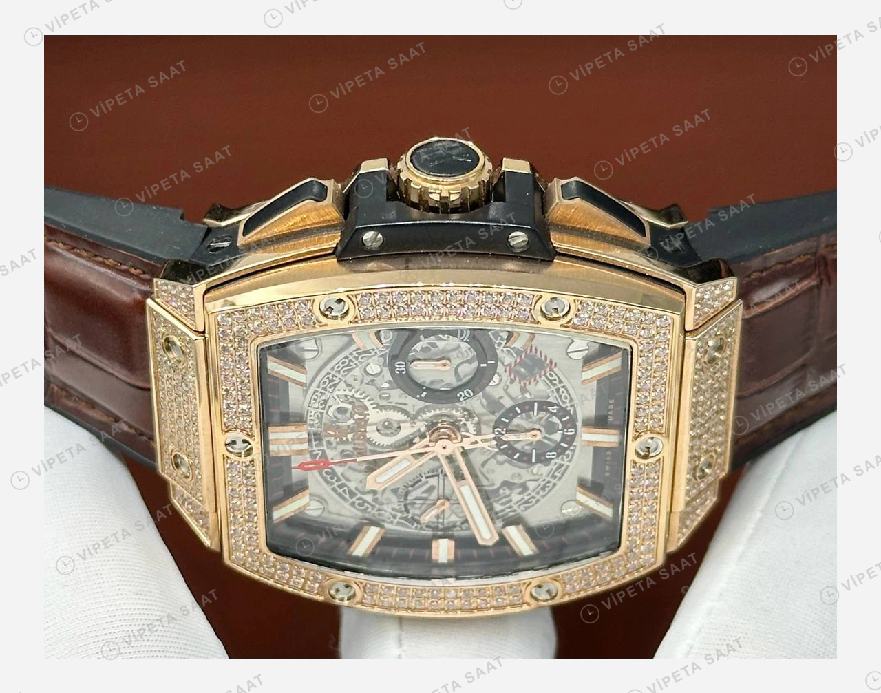 Hublot Spirit of Big Bang Rose Skeleton Kahve Deri Super Clone ETA Eta Saat yan görünüm