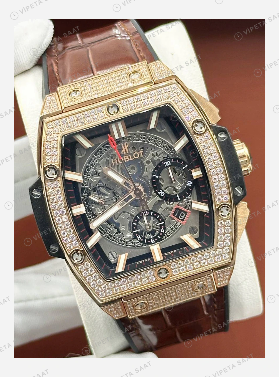 Hublot Spirit of Big Bang Rose Skeleton Kahve Deri Super Clone ETA Eta Saat detay 6
