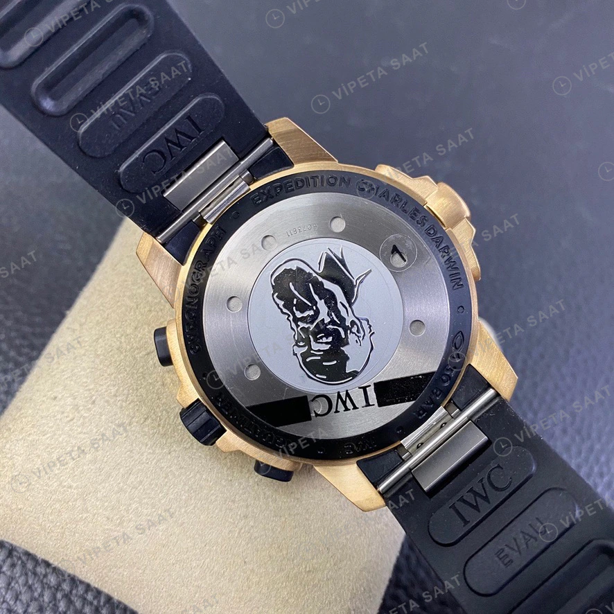 IWC Aquatimer Kronograf Bronz Kasa Siyah Kadran Kaucuk Kordon Super Clone Eta Saat görünüm 6