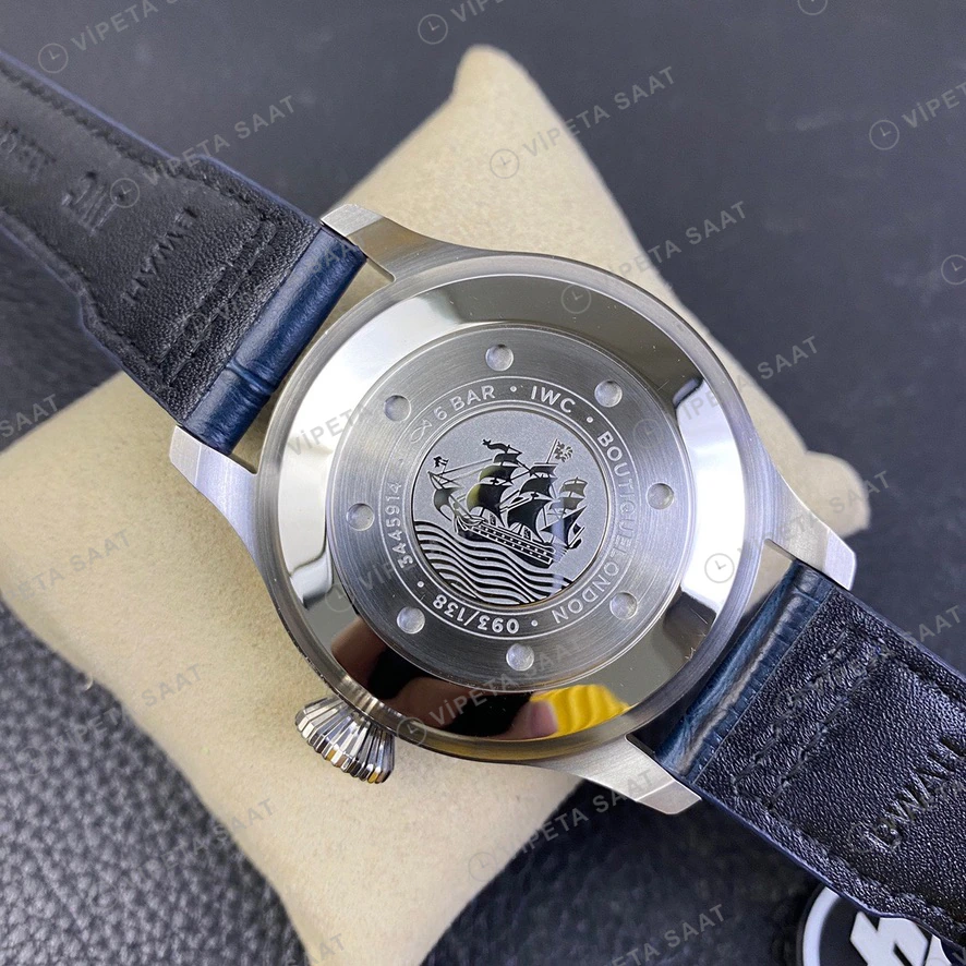 IWC Big Pilot Celik Kasa Mavi Kadran Mavi Deri Super Clone Eta Saat görünüm 4