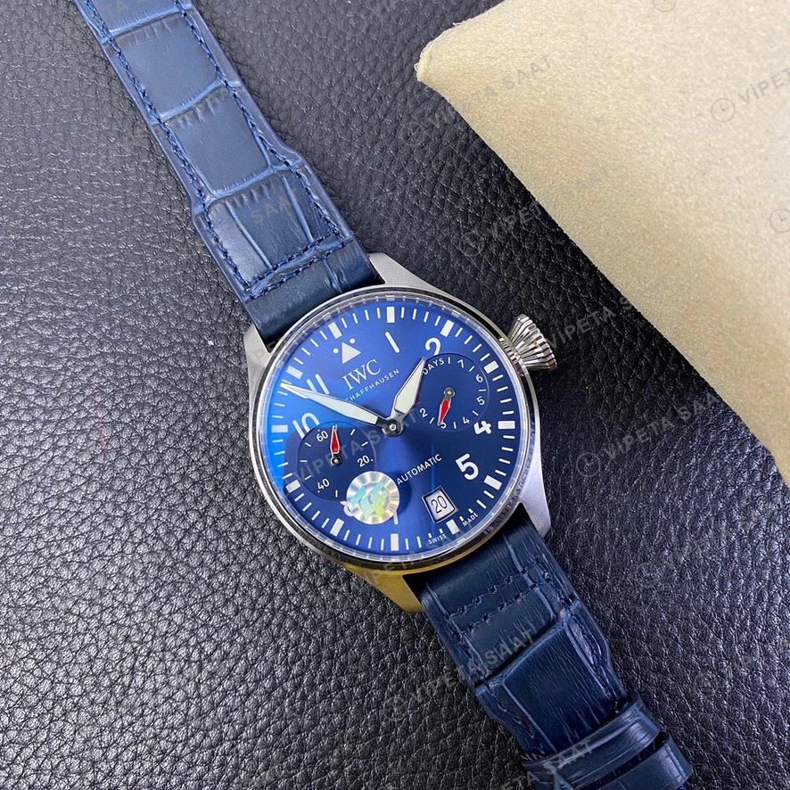 IWC Big Pilot Celik Kasa Mavi Kadran Mavi Deri Super Clone Eta Saat görünüm 5