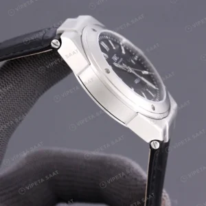 IWC GMT-Master II Ingenieur Gümüş Kadran Siyah Deri Kordon Super Clone Eta Eta Saat karşıdan görünüm