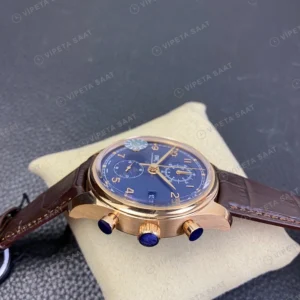 IWC GMT-Master II Portugieser Chronograph Gri Kadran Rose Kasa Kahverengi Deri Super Clone Eta Eta Saat karşıdan görünüm